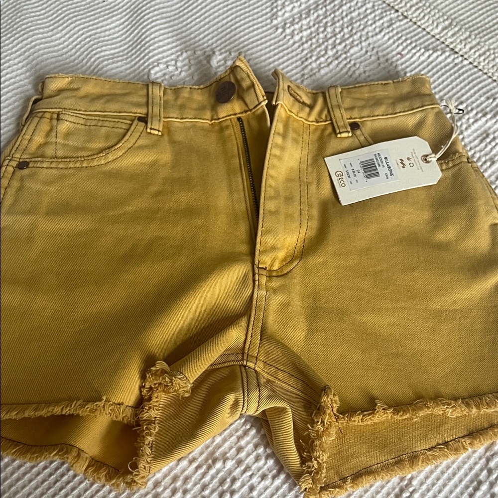 Wrangler Yellow Frayed Hem High-Rise Denim Shorts